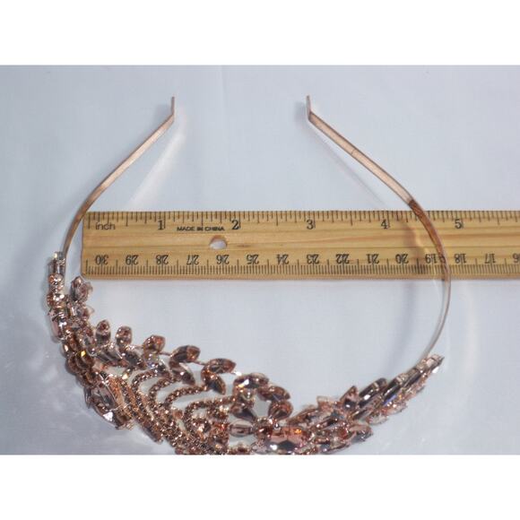 Rose Gold tiara, floral wedding hair piece head piece, rhinestone hair accessory